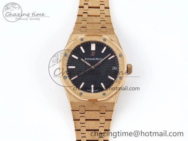 Soft Royal Oak 41mm 15500 Frosted RG IPF 1:1 Best Edition Black Textured Dial on RG Bracelet SA4302 Super Clone 4466