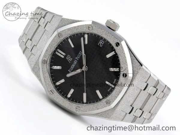 Royal Oak 41mm 15500 Frosted SS APSF 1:1 Best Edition Black Textured Dial on SS Bracelet SA4302 Super Clone Sporty 4435