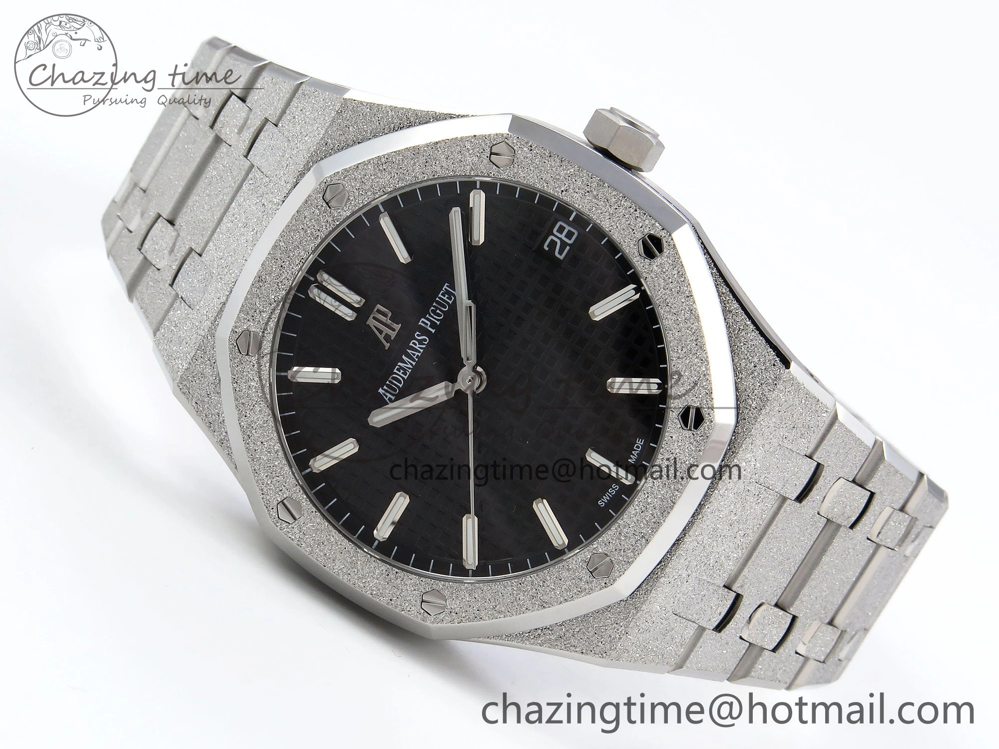 Royal Oak 41mm 15500 Frosted SS APSF 1:1 Best Edition Black Textured Dial on SS Bracelet SA4302 Super Clone Sporty 4435