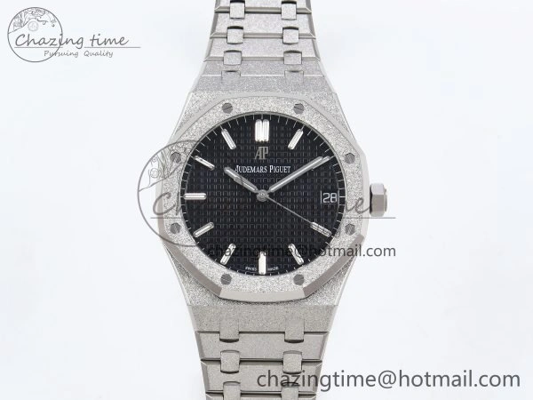 Royal Oak 41mm 15500 Frosted SS APSF 1:1 Best Edition Black Textured Dial on SS Bracelet SA4302 Super Clone Sporty 4435