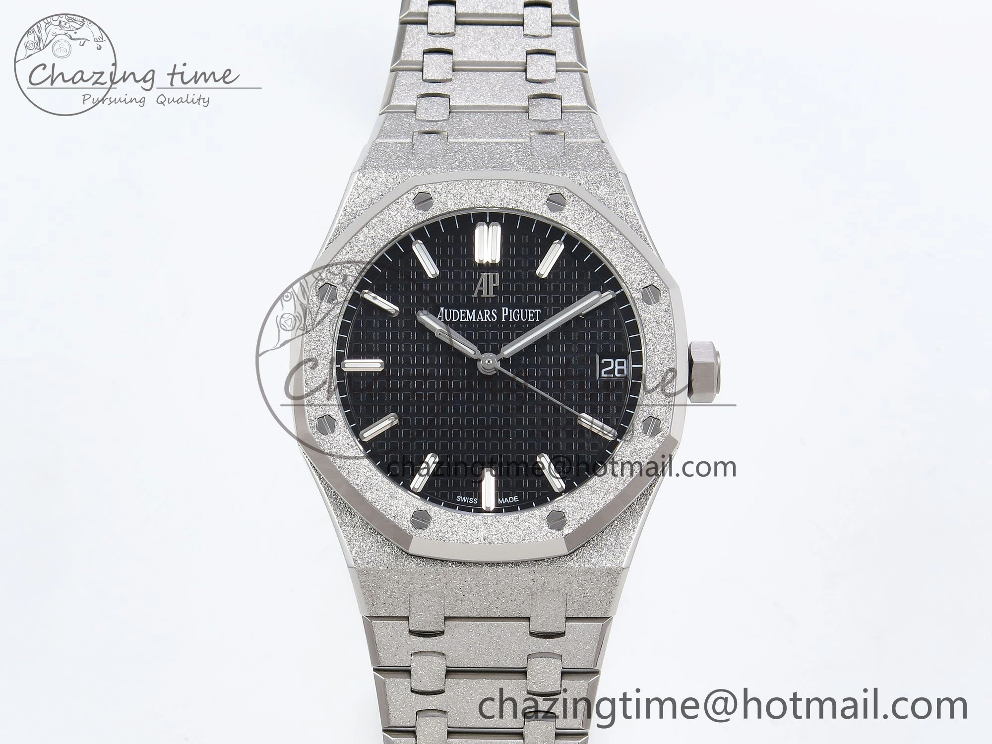 Royal Oak 41mm 15500 Frosted SS APSF 1:1 Best Edition Black Textured Dial on SS Bracelet SA4302 Super Clone Sporty 4435
