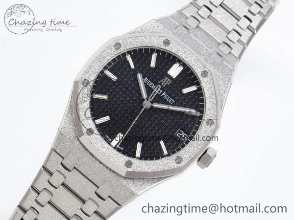 Royal Oak 41mm 15500 Frosted SS APSF 1:1 Best Edition Black Textured Dial on SS Bracelet SA4302 Super Clone Sporty 4435