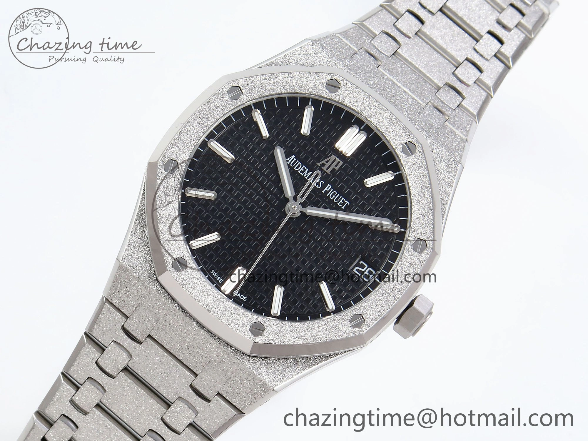 Royal Oak 41mm 15500 Frosted SS APSF 1:1 Best Edition Black Textured Dial on SS Bracelet SA4302 Super Clone Sporty 4435