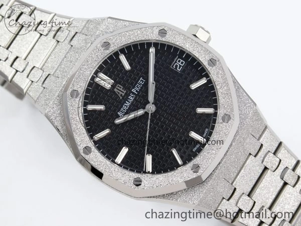 Royal Oak 41mm 15500 Frosted SS APSF 1:1 Best Edition Black Textured Dial on SS Bracelet SA4302 Super Clone Sporty 4435