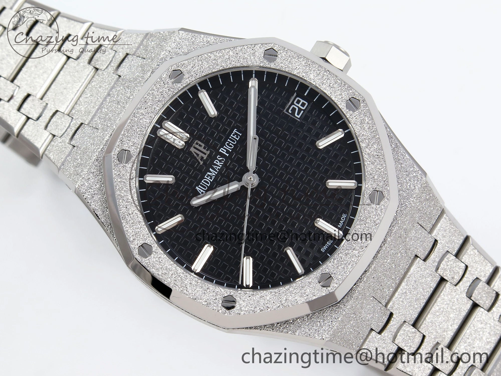 Royal Oak 41mm 15500 Frosted SS APSF 1:1 Best Edition Black Textured Dial on SS Bracelet SA4302 Super Clone Sporty 4435