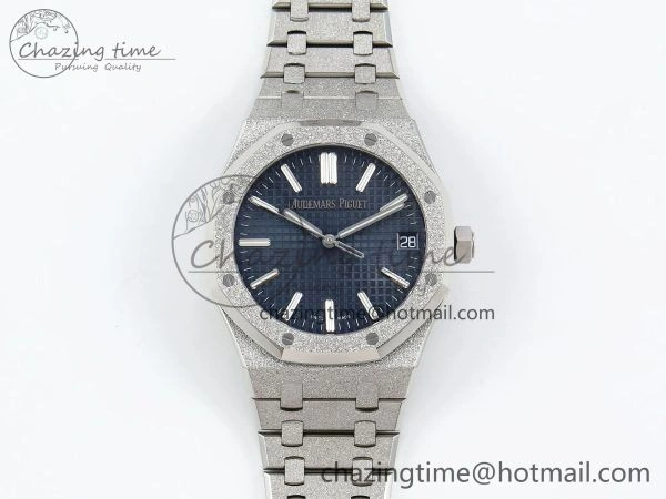WaterResistant Royal Oak 41mm 15500 Frosted SS APSF 1:1 Best Edition Blue Textured Dial on SS Bracelet SA4302 Super Clone 4420