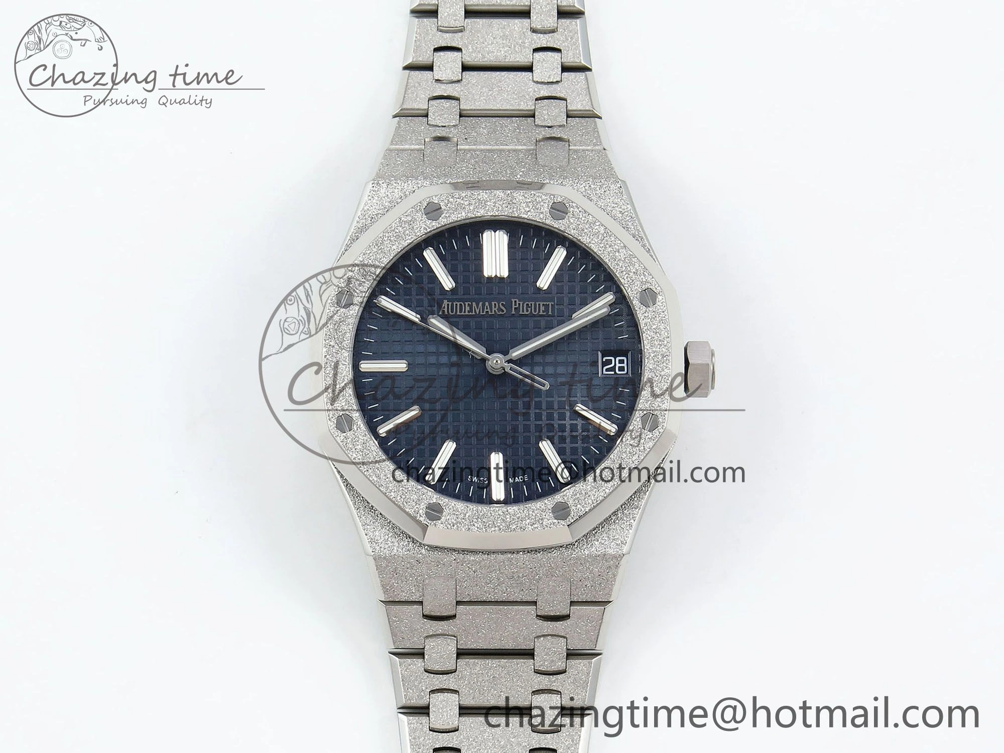 WaterResistant Royal Oak 41mm 15500 Frosted SS APSF 1:1 Best Edition Blue Textured Dial on SS Bracelet SA4302 Super Clone 4420