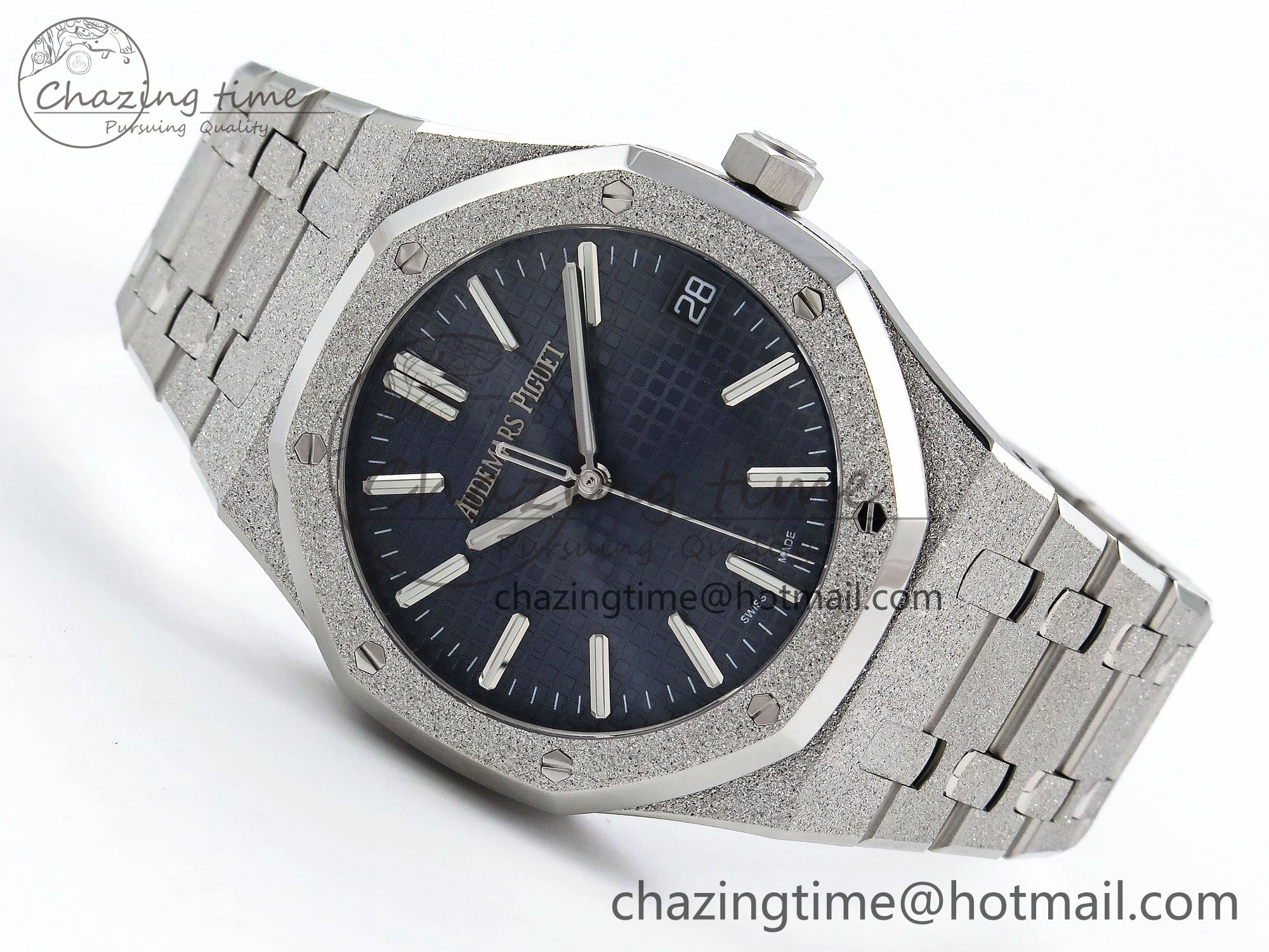WaterResistant Royal Oak 41mm 15500 Frosted SS APSF 1:1 Best Edition Blue Textured Dial on SS Bracelet SA4302 Super Clone 4420