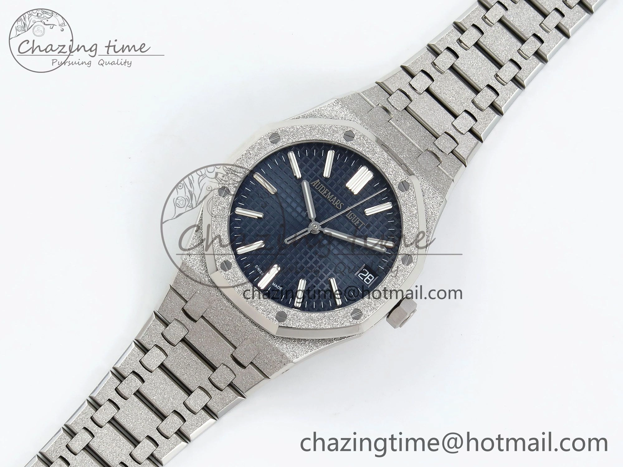 WaterResistant Royal Oak 41mm 15500 Frosted SS APSF 1:1 Best Edition Blue Textured Dial on SS Bracelet SA4302 Super Clone 4420