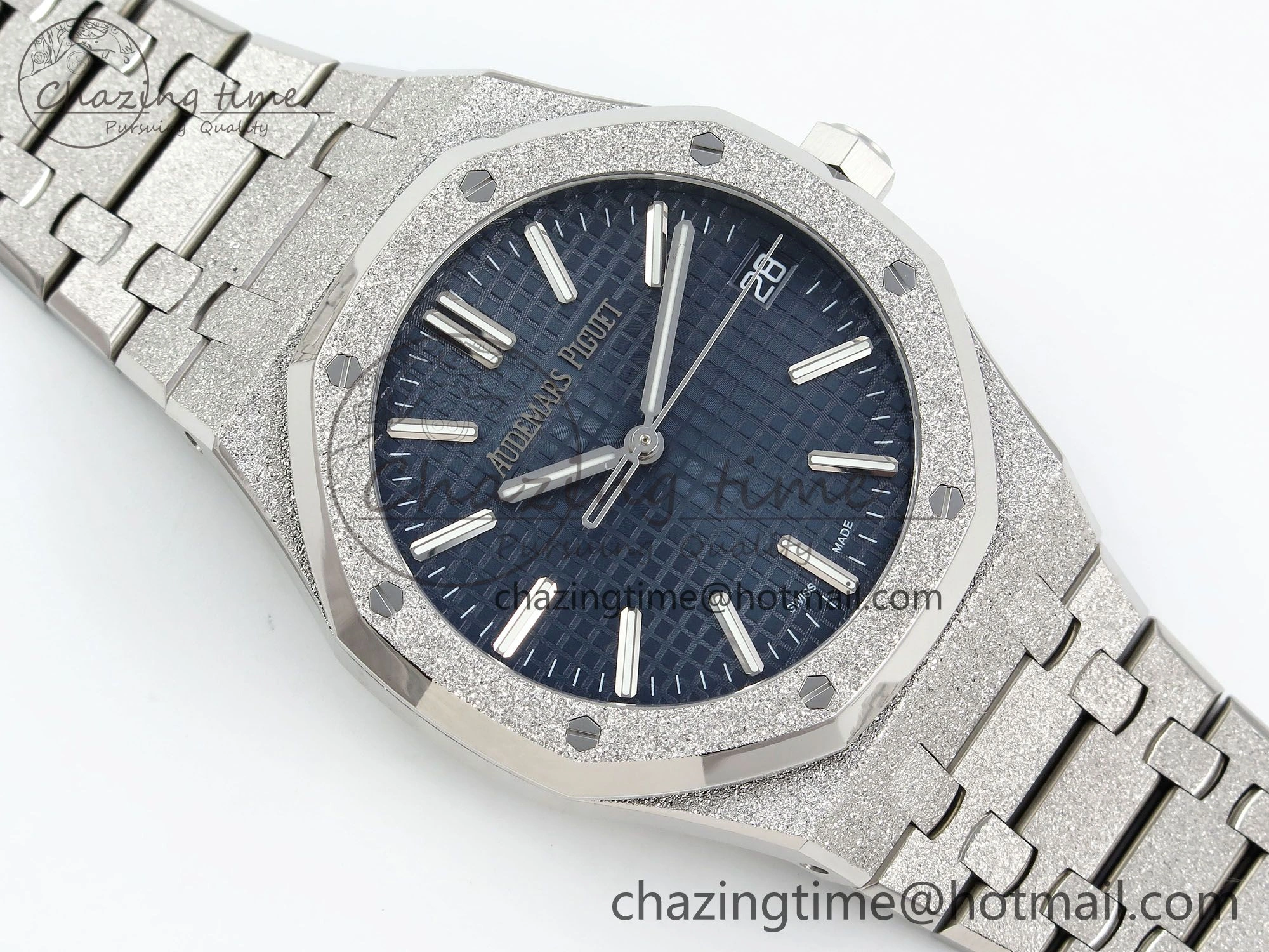 WaterResistant Royal Oak 41mm 15500 Frosted SS APSF 1:1 Best Edition Blue Textured Dial on SS Bracelet SA4302 Super Clone 4420