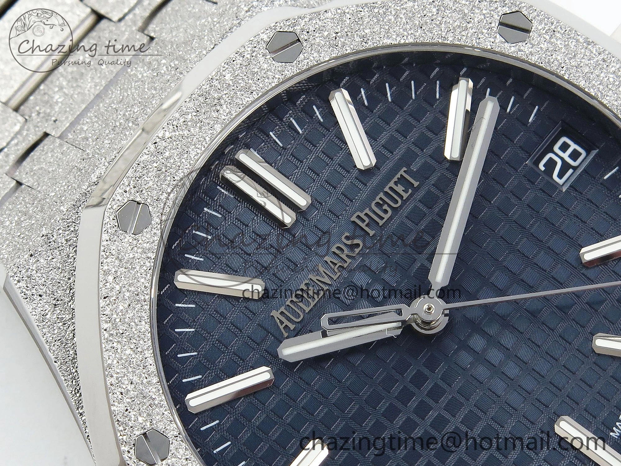WaterResistant Royal Oak 41mm 15500 Frosted SS APSF 1:1 Best Edition Blue Textured Dial on SS Bracelet SA4302 Super Clone 4420