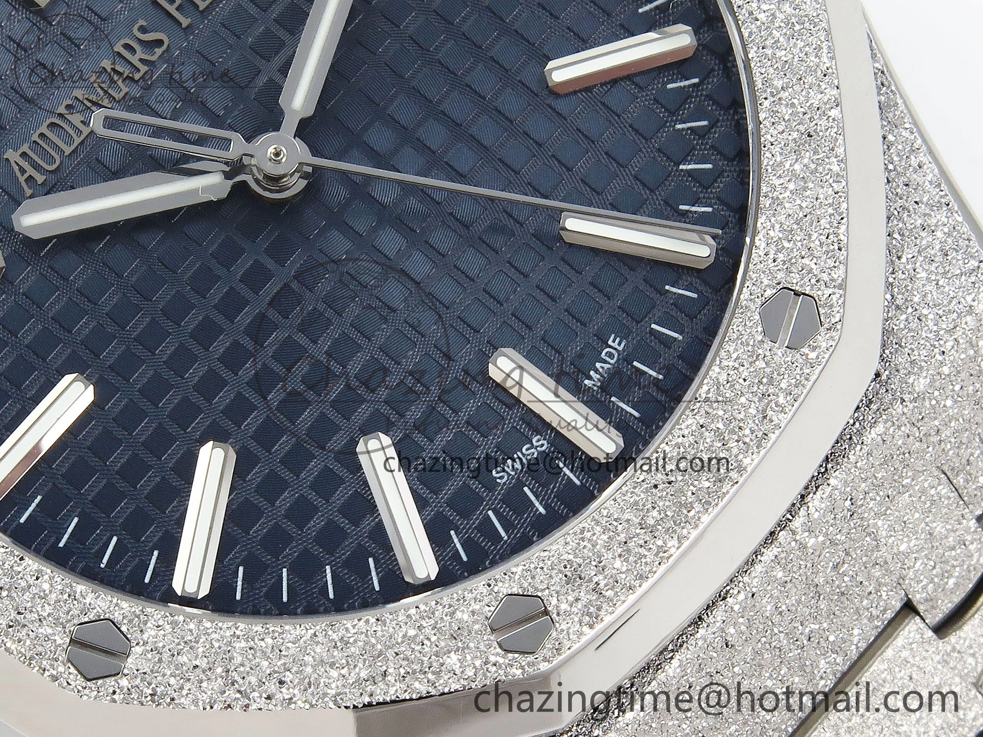 WaterResistant Royal Oak 41mm 15500 Frosted SS APSF 1:1 Best Edition Blue Textured Dial on SS Bracelet SA4302 Super Clone 4420