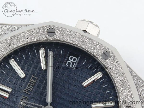 WaterResistant Royal Oak 41mm 15500 Frosted SS APSF 1:1 Best Edition Blue Textured Dial on SS Bracelet SA4302 Super Clone 4420