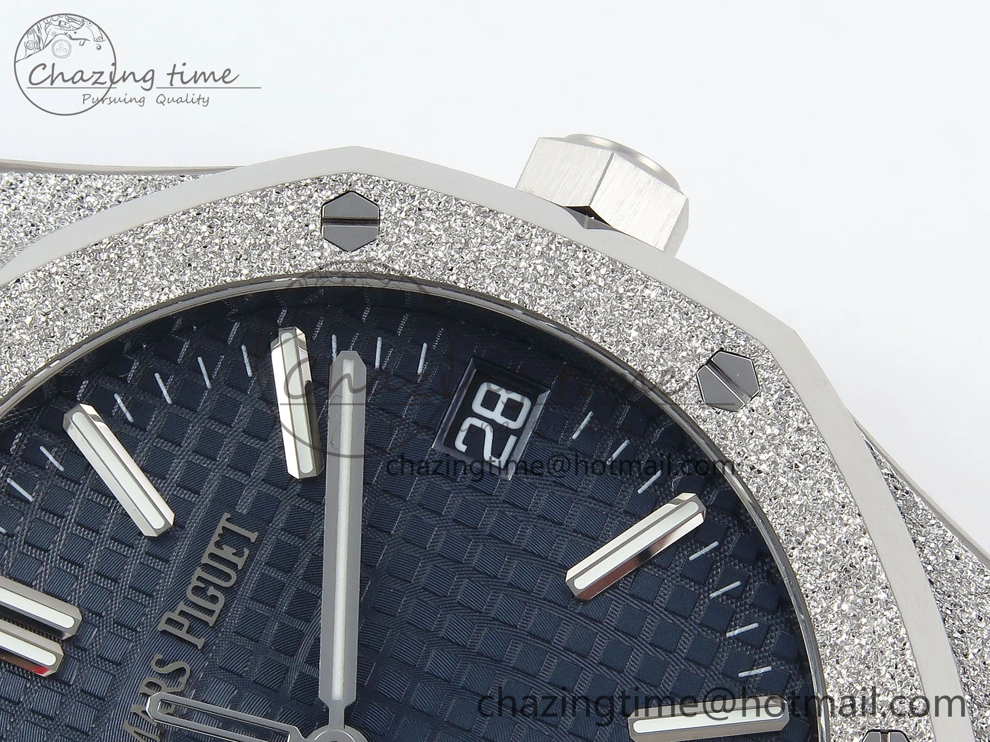 WaterResistant Royal Oak 41mm 15500 Frosted SS APSF 1:1 Best Edition Blue Textured Dial on SS Bracelet SA4302 Super Clone 4420