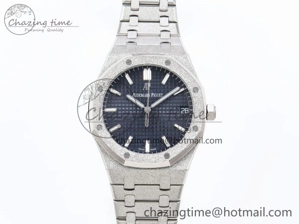 Durable Royal Oak 41mm 15500 Frosted SS APSF 1:1 Best Edition Blue Textured Dial on SS Bracelet SA4302 Super Clone 4428