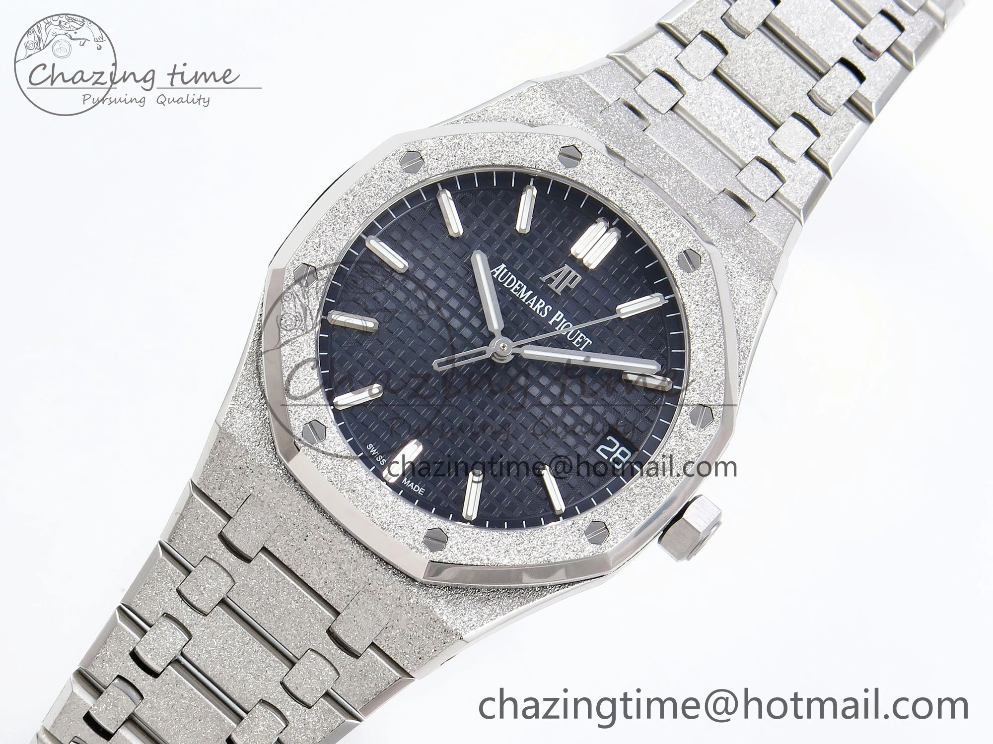 Durable Royal Oak 41mm 15500 Frosted SS APSF 1:1 Best Edition Blue Textured Dial on SS Bracelet SA4302 Super Clone 4428