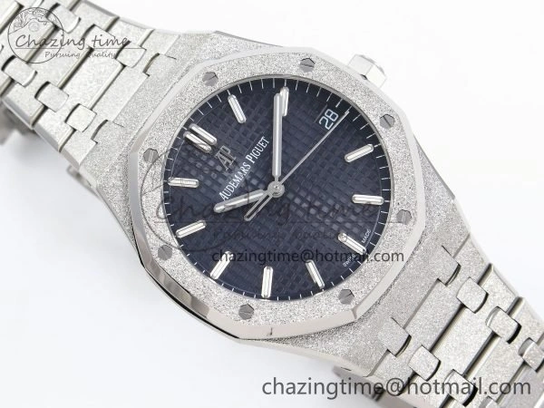 Durable Royal Oak 41mm 15500 Frosted SS APSF 1:1 Best Edition Blue Textured Dial on SS Bracelet SA4302 Super Clone 4428