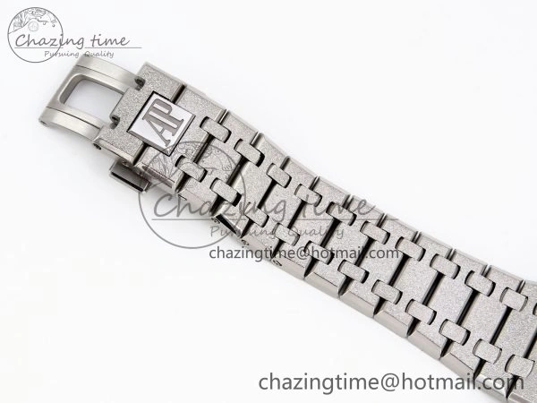 FlexibleFit Royal Oak 41mm 15500 Frosted SS APSF 1:1 Best Edition Gray Textured Dial on SS Bracelet SA4302 Super Clone 4434