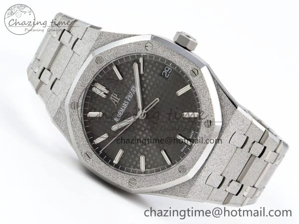 FlexibleFit Royal Oak 41mm 15500 Frosted SS APSF 1:1 Best Edition Gray Textured Dial on SS Bracelet SA4302 Super Clone 4434