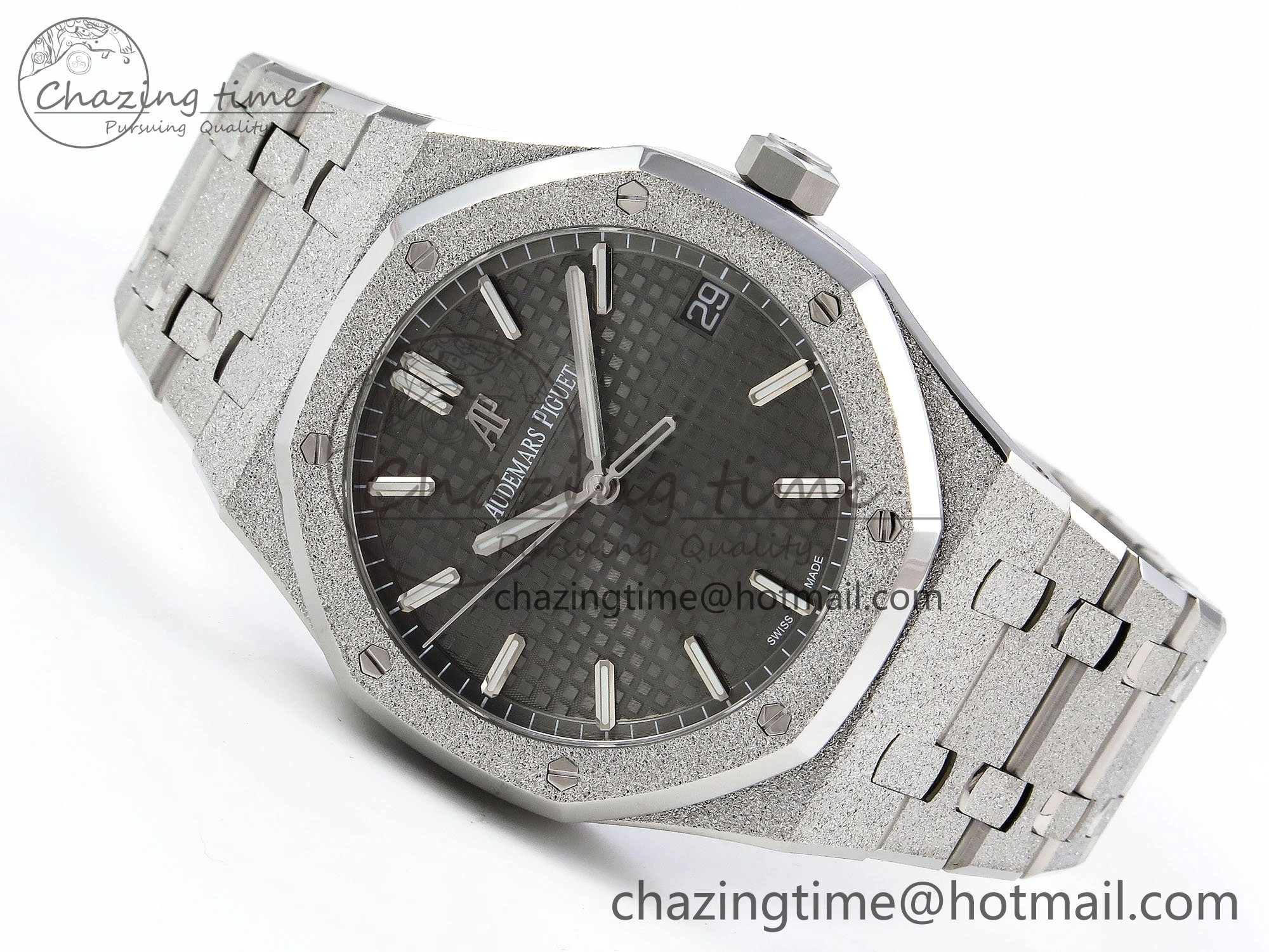 FlexibleFit Royal Oak 41mm 15500 Frosted SS APSF 1:1 Best Edition Gray Textured Dial on SS Bracelet SA4302 Super Clone 4434