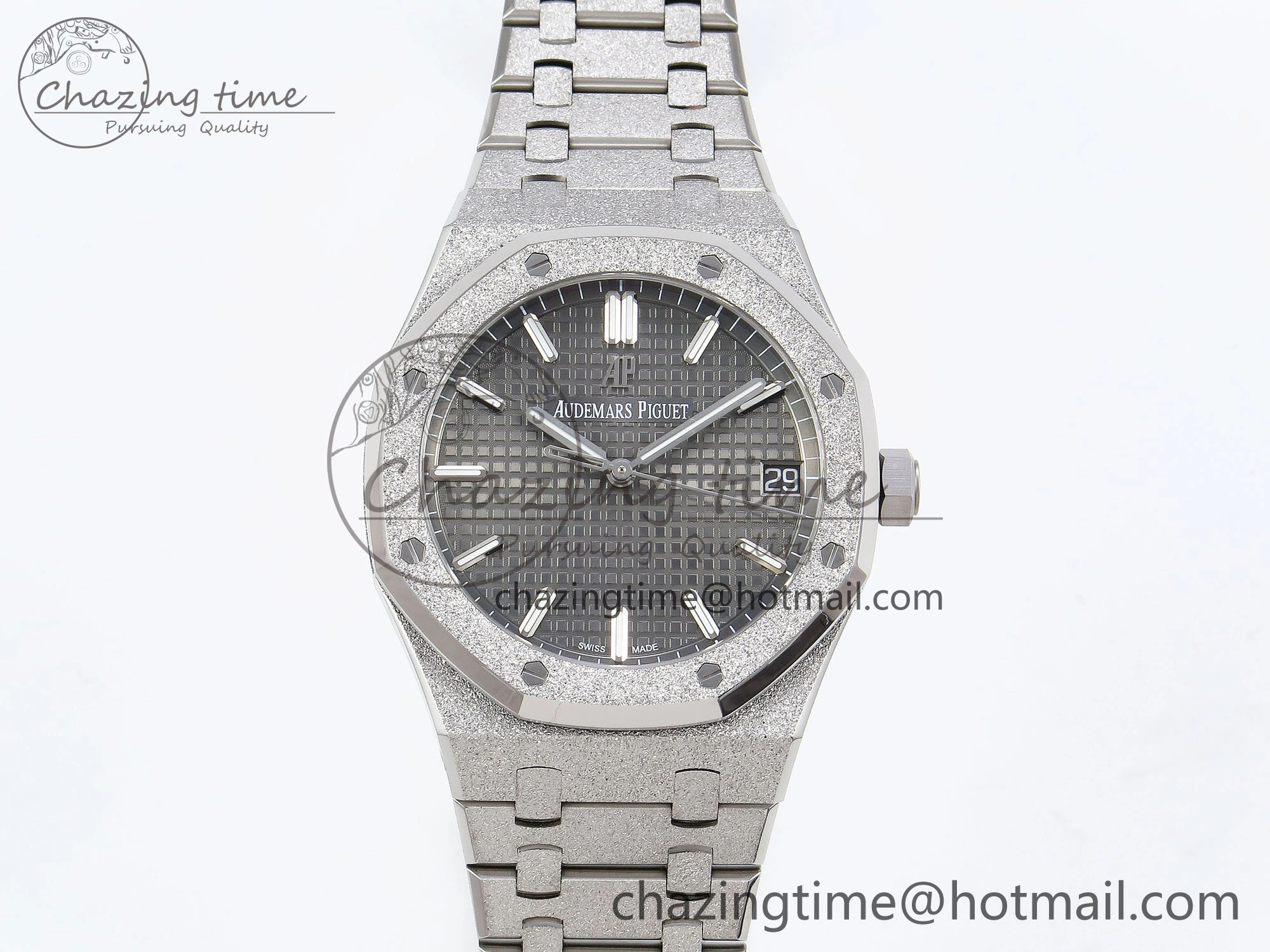 FlexibleFit Royal Oak 41mm 15500 Frosted SS APSF 1:1 Best Edition Gray Textured Dial on SS Bracelet SA4302 Super Clone 4434