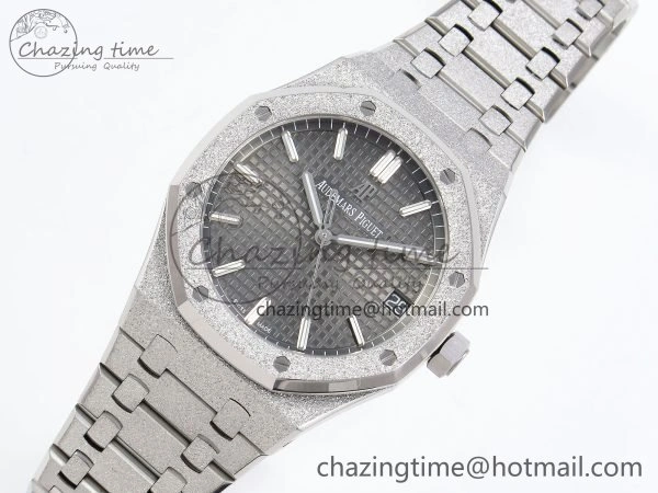 FlexibleFit Royal Oak 41mm 15500 Frosted SS APSF 1:1 Best Edition Gray Textured Dial on SS Bracelet SA4302 Super Clone 4434
