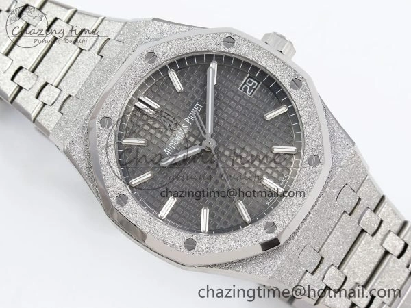 FlexibleFit Royal Oak 41mm 15500 Frosted SS APSF 1:1 Best Edition Gray Textured Dial on SS Bracelet SA4302 Super Clone 4434