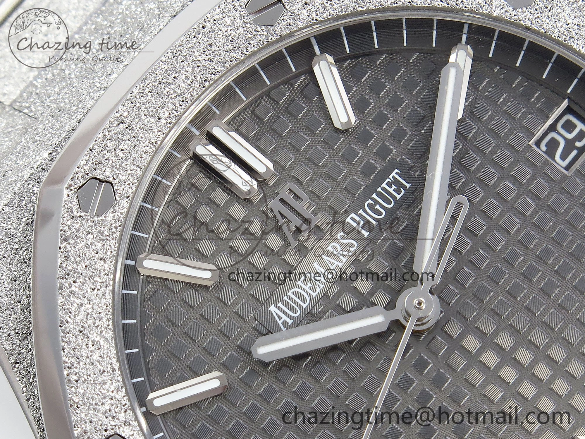 FlexibleFit Royal Oak 41mm 15500 Frosted SS APSF 1:1 Best Edition Gray Textured Dial on SS Bracelet SA4302 Super Clone 4434