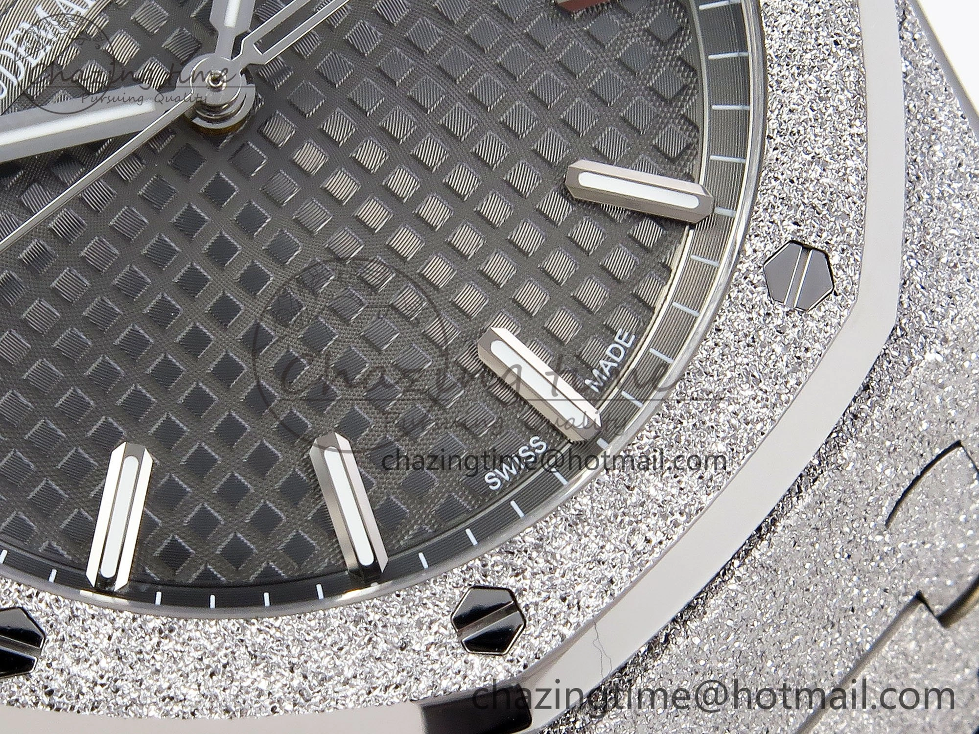 FlexibleFit Royal Oak 41mm 15500 Frosted SS APSF 1:1 Best Edition Gray Textured Dial on SS Bracelet SA4302 Super Clone 4434
