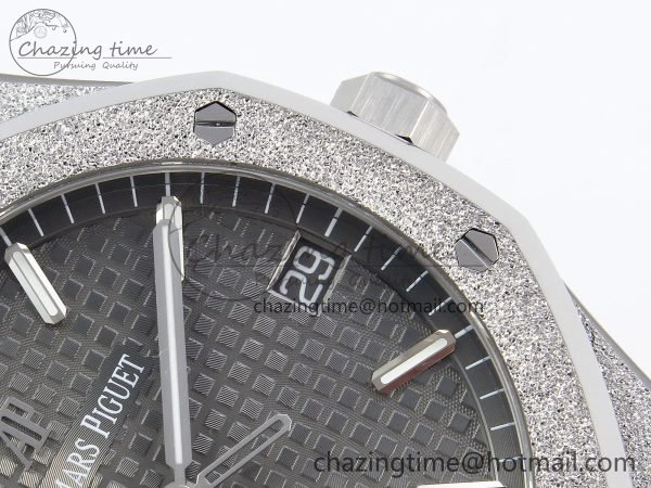 FlexibleFit Royal Oak 41mm 15500 Frosted SS APSF 1:1 Best Edition Gray Textured Dial on SS Bracelet SA4302 Super Clone 4434