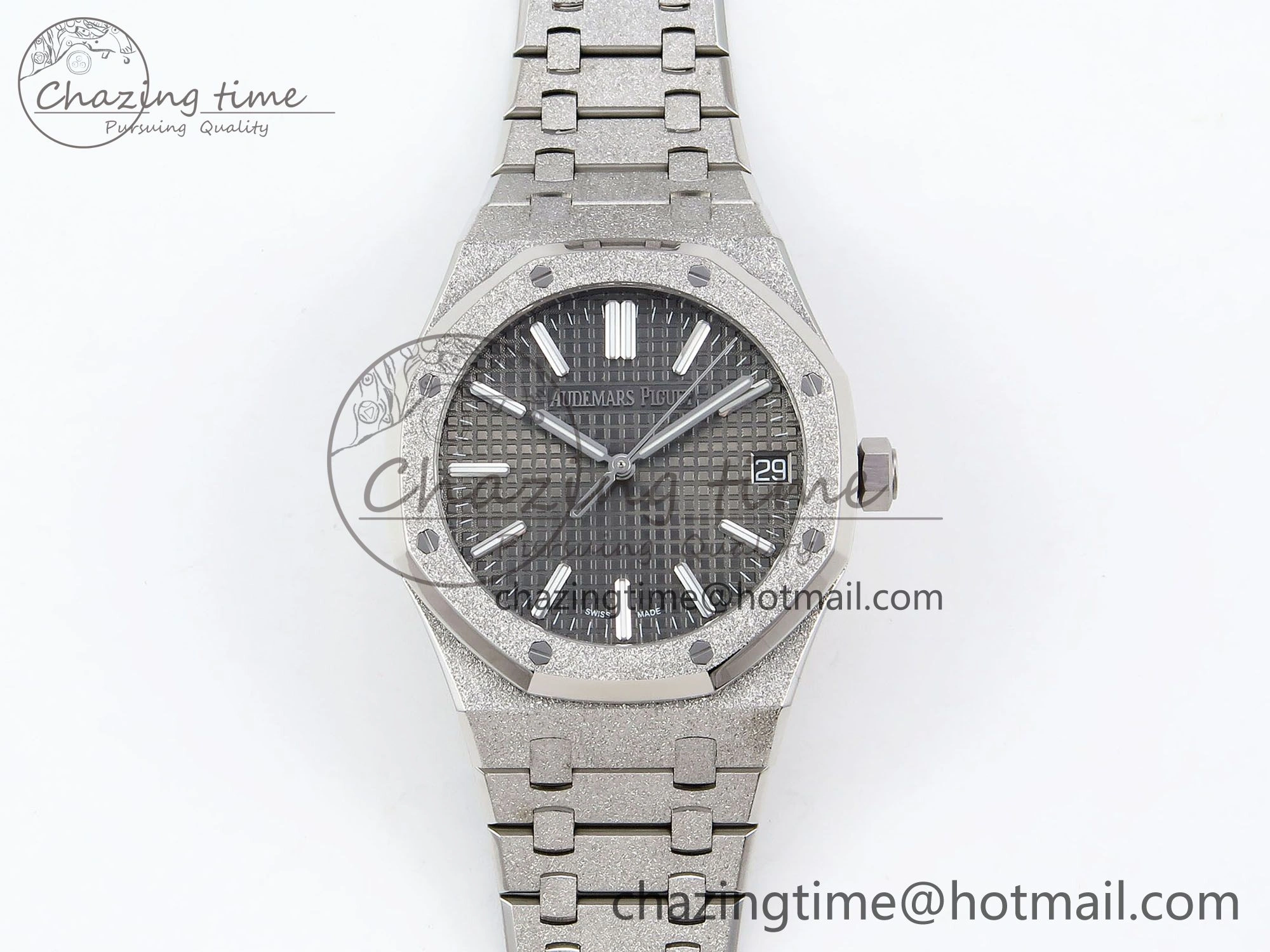 Compact Royal Oak 41mm 15500 Frosted SS APSF 1:1 Best Edition Grey Textured Dial on SS Bracelet SA4302 Super Clone 4419