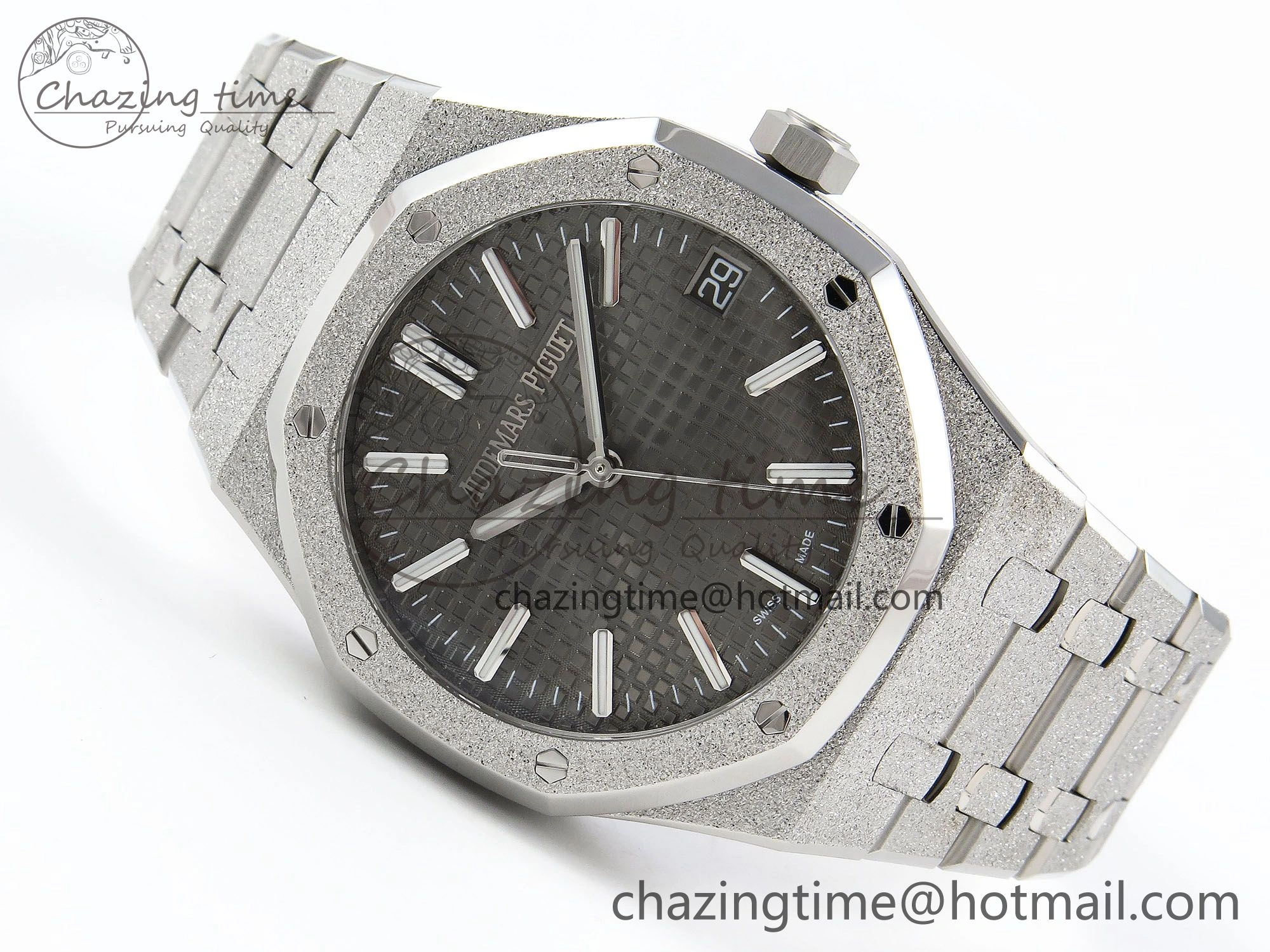 Compact Royal Oak 41mm 15500 Frosted SS APSF 1:1 Best Edition Grey Textured Dial on SS Bracelet SA4302 Super Clone 4419