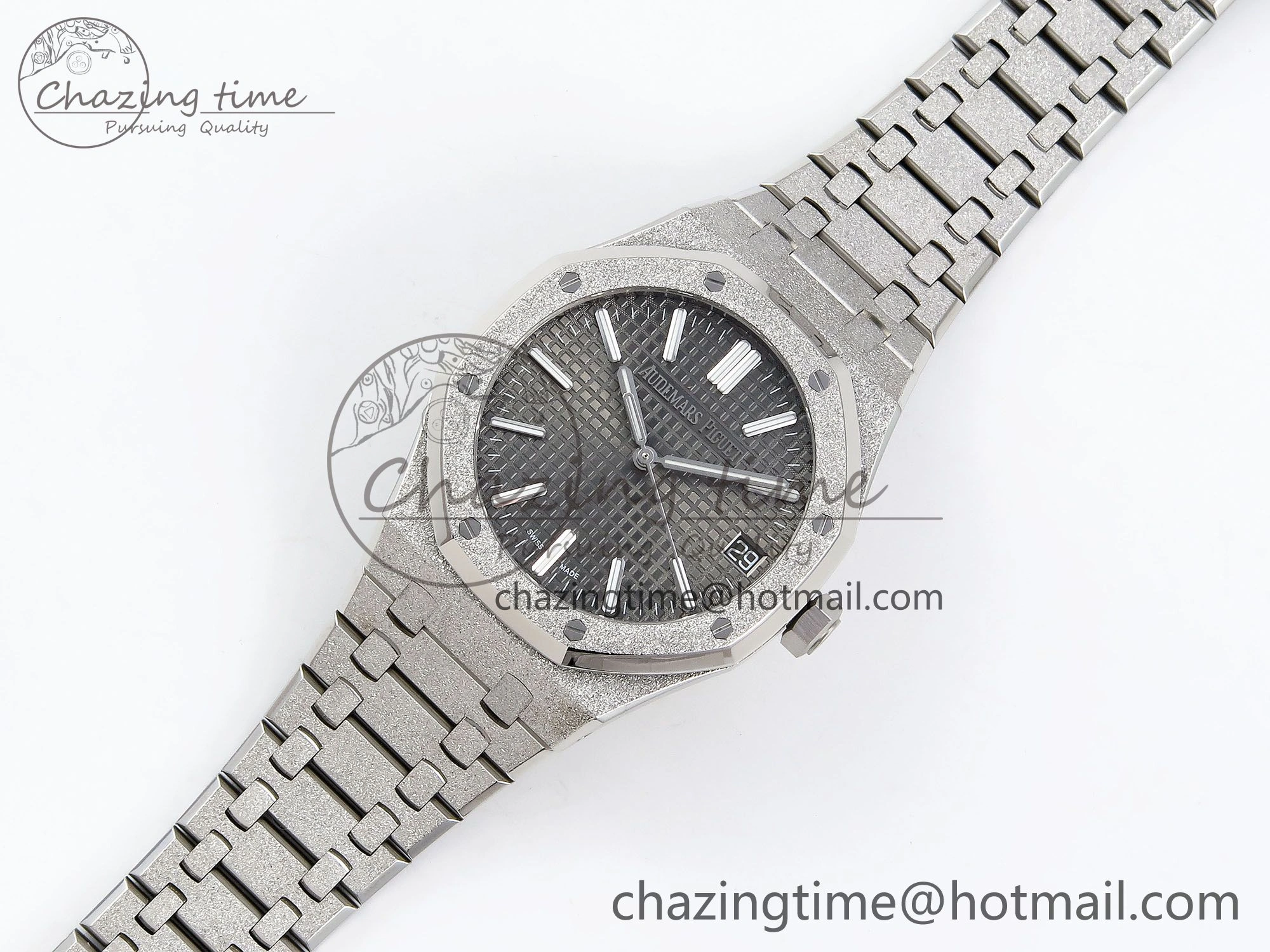 Compact Royal Oak 41mm 15500 Frosted SS APSF 1:1 Best Edition Grey Textured Dial on SS Bracelet SA4302 Super Clone 4419