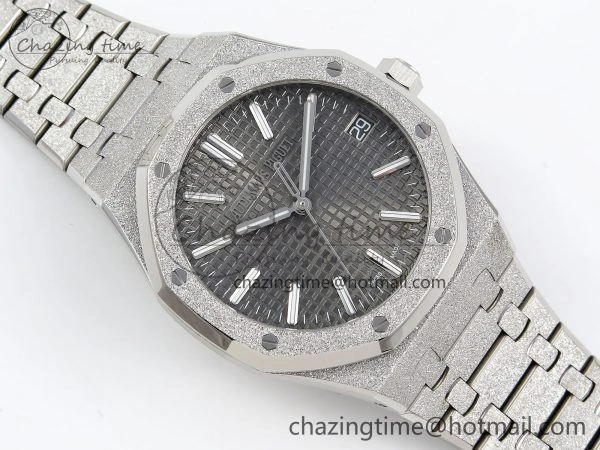 Compact Royal Oak 41mm 15500 Frosted SS APSF 1:1 Best Edition Grey Textured Dial on SS Bracelet SA4302 Super Clone 4419
