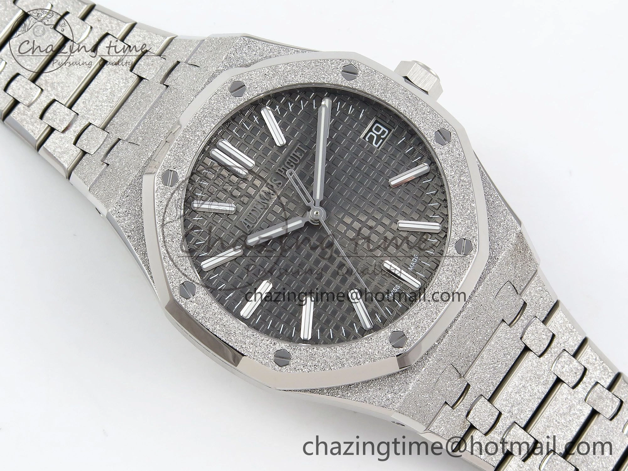 Compact Royal Oak 41mm 15500 Frosted SS APSF 1:1 Best Edition Grey Textured Dial on SS Bracelet SA4302 Super Clone 4419