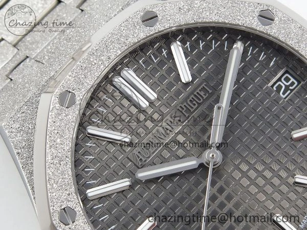 Compact Royal Oak 41mm 15500 Frosted SS APSF 1:1 Best Edition Grey Textured Dial on SS Bracelet SA4302 Super Clone 4419