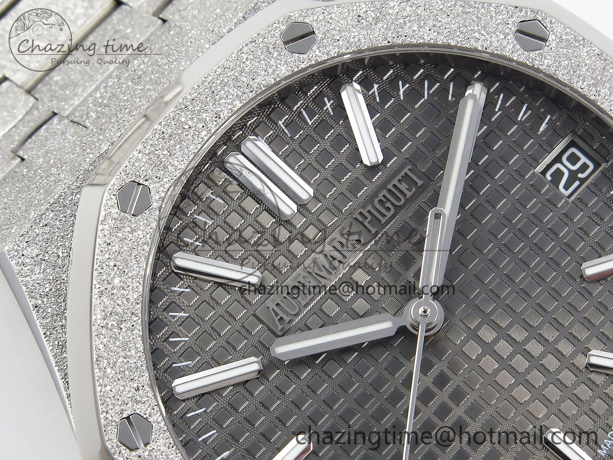 Compact Royal Oak 41mm 15500 Frosted SS APSF 1:1 Best Edition Grey Textured Dial on SS Bracelet SA4302 Super Clone 4419