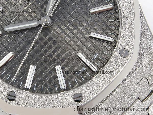 Compact Royal Oak 41mm 15500 Frosted SS APSF 1:1 Best Edition Grey Textured Dial on SS Bracelet SA4302 Super Clone 4419
