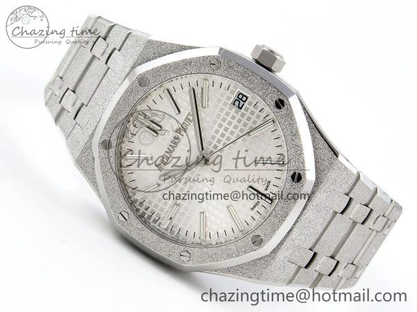 Royal Oak 41mm 15500 Frosted SS APSF 1:1 Best Edition White Textured Dial on SS Bracelet SA4302 Super Clone Durable 4424