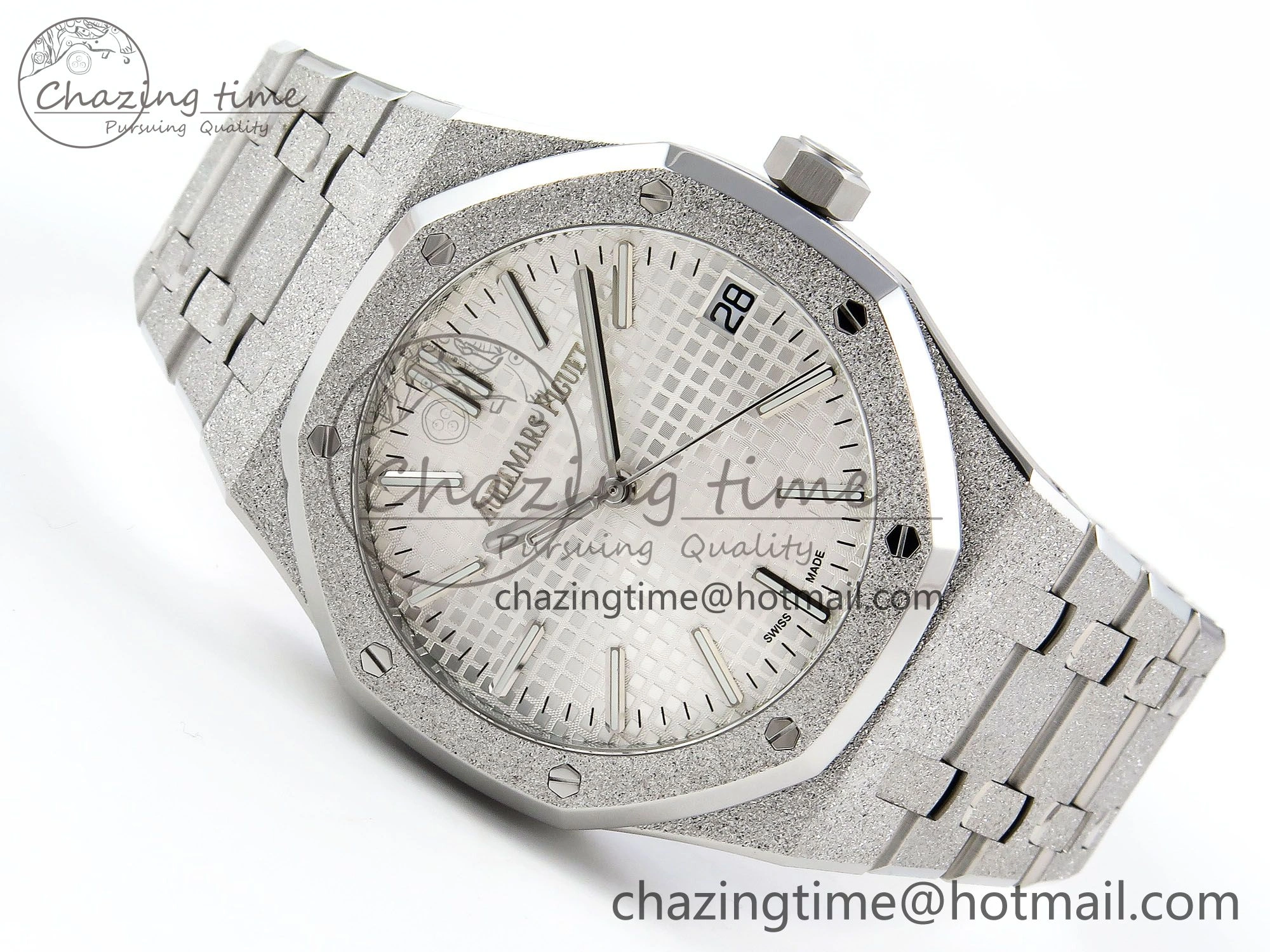 Royal Oak 41mm 15500 Frosted SS APSF 1:1 Best Edition White Textured Dial on SS Bracelet SA4302 Super Clone Durable 4424