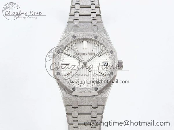 Royal Oak 41mm 15500 Frosted SS APSF 1:1 Best Edition White Textured Dial on SS Bracelet SA4302 Super Clone Durable 4424
