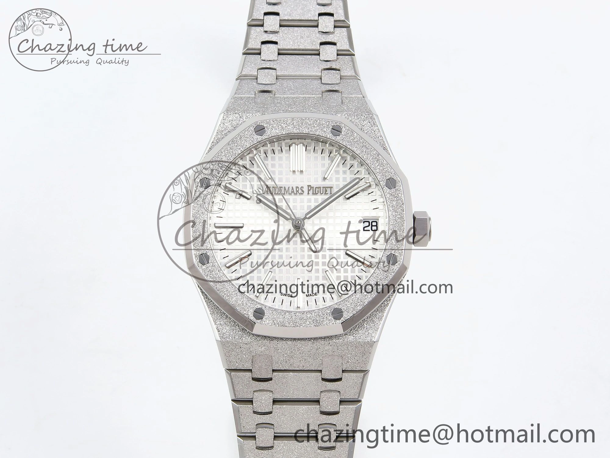 Royal Oak 41mm 15500 Frosted SS APSF 1:1 Best Edition White Textured Dial on SS Bracelet SA4302 Super Clone Durable 4424