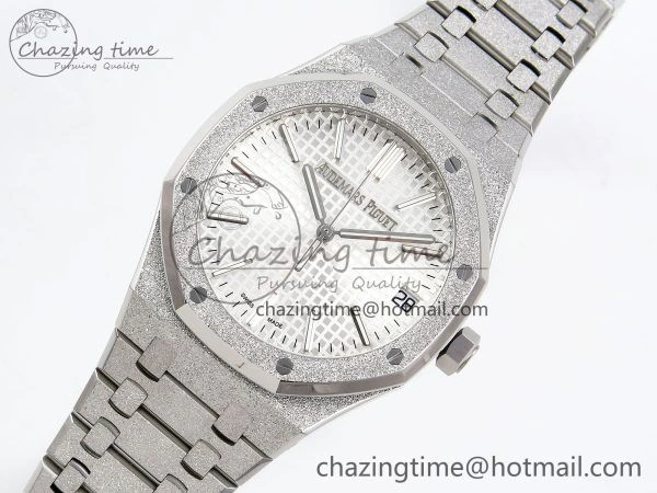 Royal Oak 41mm 15500 Frosted SS APSF 1:1 Best Edition White Textured Dial on SS Bracelet SA4302 Super Clone Durable 4424