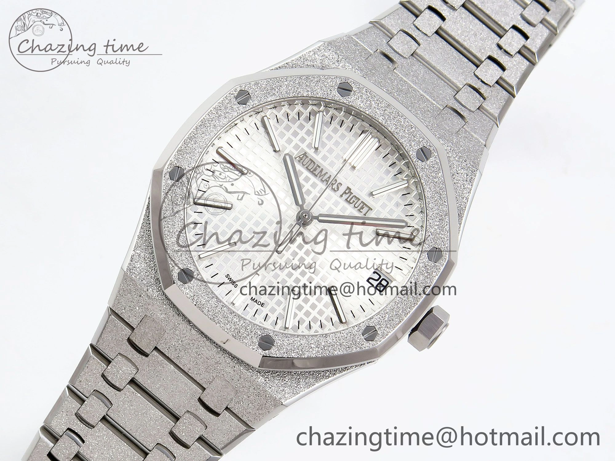Royal Oak 41mm 15500 Frosted SS APSF 1:1 Best Edition White Textured Dial on SS Bracelet SA4302 Super Clone Durable 4424