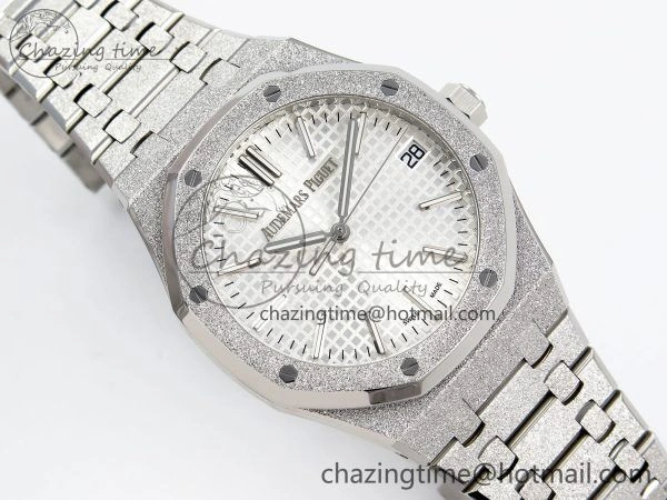 Royal Oak 41mm 15500 Frosted SS APSF 1:1 Best Edition White Textured Dial on SS Bracelet SA4302 Super Clone Durable 4424