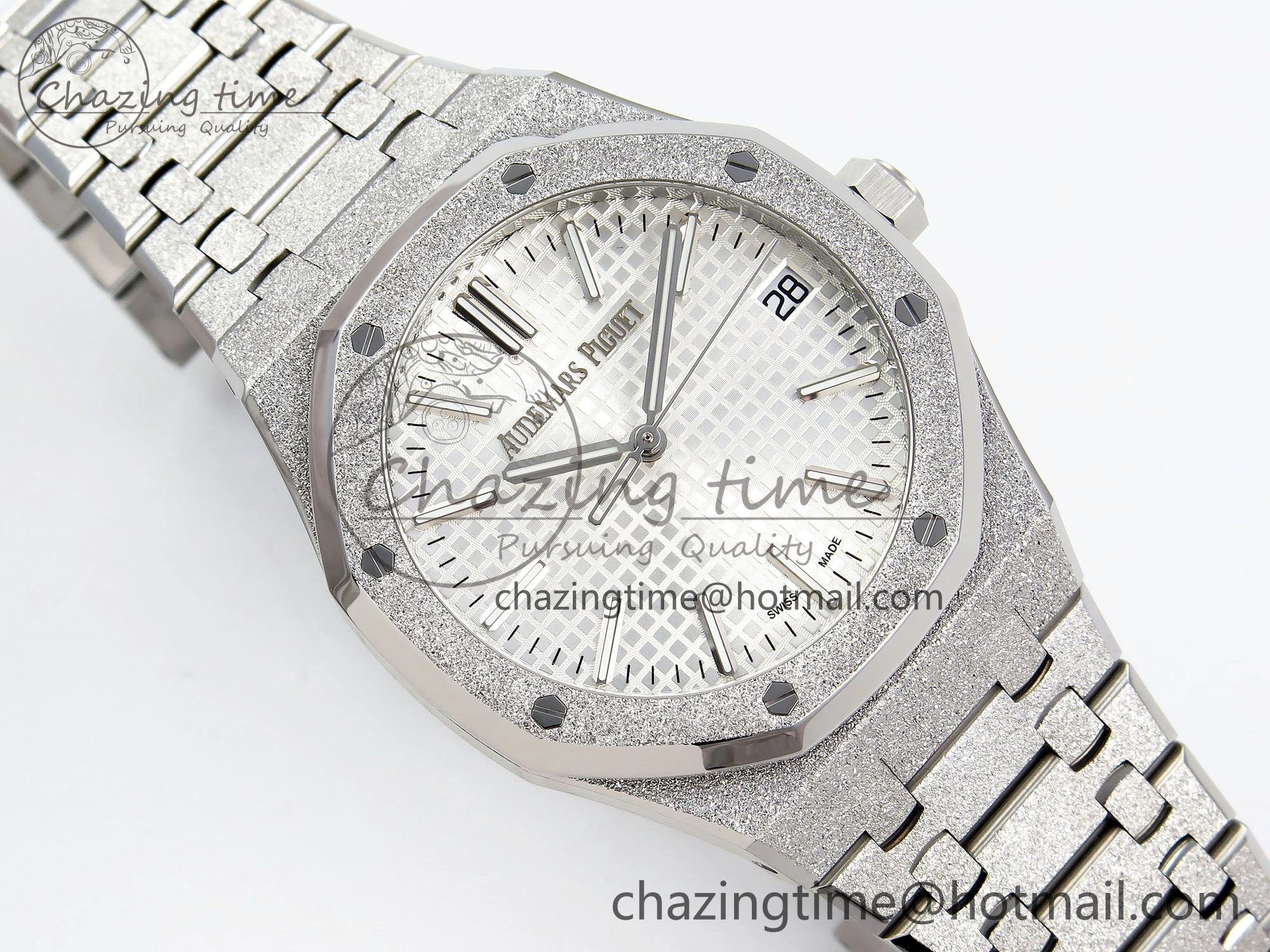 Royal Oak 41mm 15500 Frosted SS APSF 1:1 Best Edition White Textured Dial on SS Bracelet SA4302 Super Clone Durable 4424