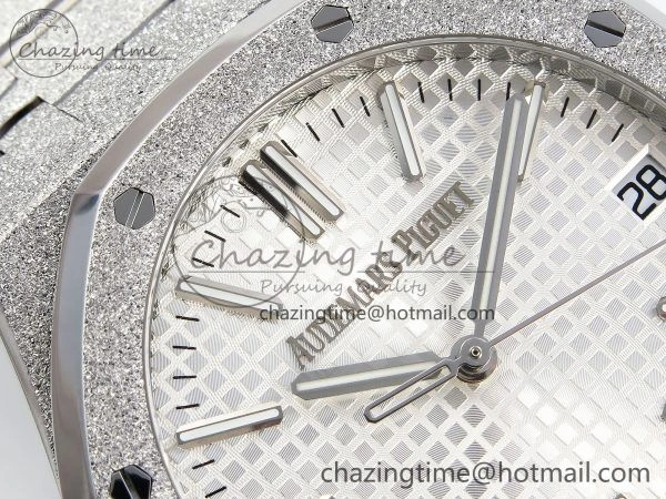 Royal Oak 41mm 15500 Frosted SS APSF 1:1 Best Edition White Textured Dial on SS Bracelet SA4302 Super Clone Durable 4424