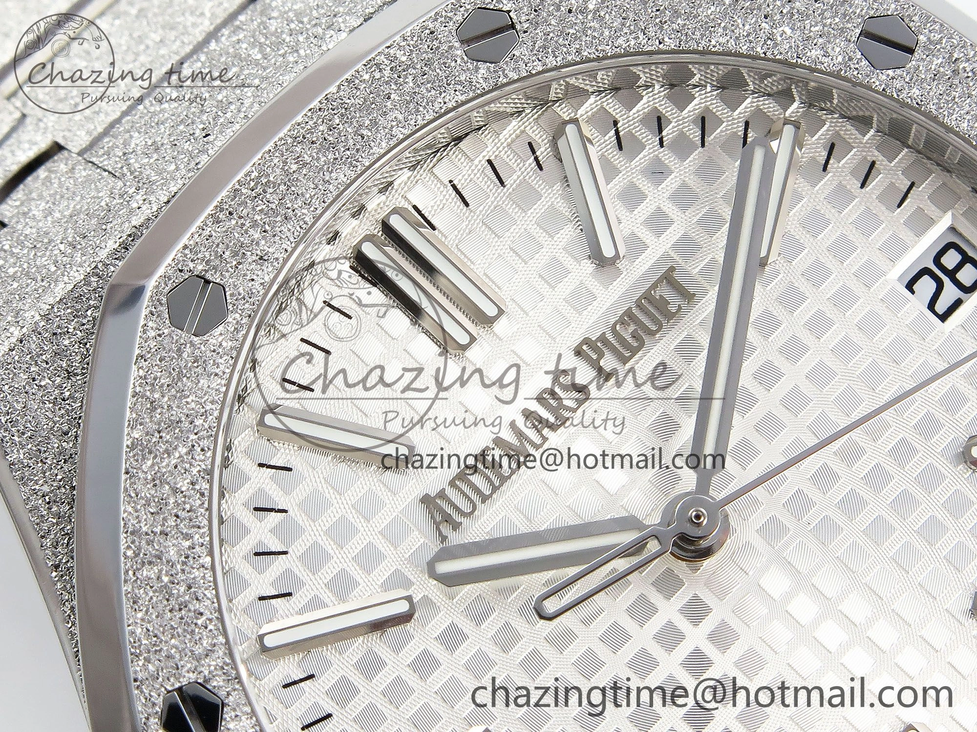 Royal Oak 41mm 15500 Frosted SS APSF 1:1 Best Edition White Textured Dial on SS Bracelet SA4302 Super Clone Durable 4424