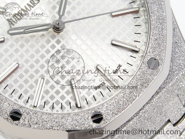 Royal Oak 41mm 15500 Frosted SS APSF 1:1 Best Edition White Textured Dial on SS Bracelet SA4302 Super Clone Durable 4424