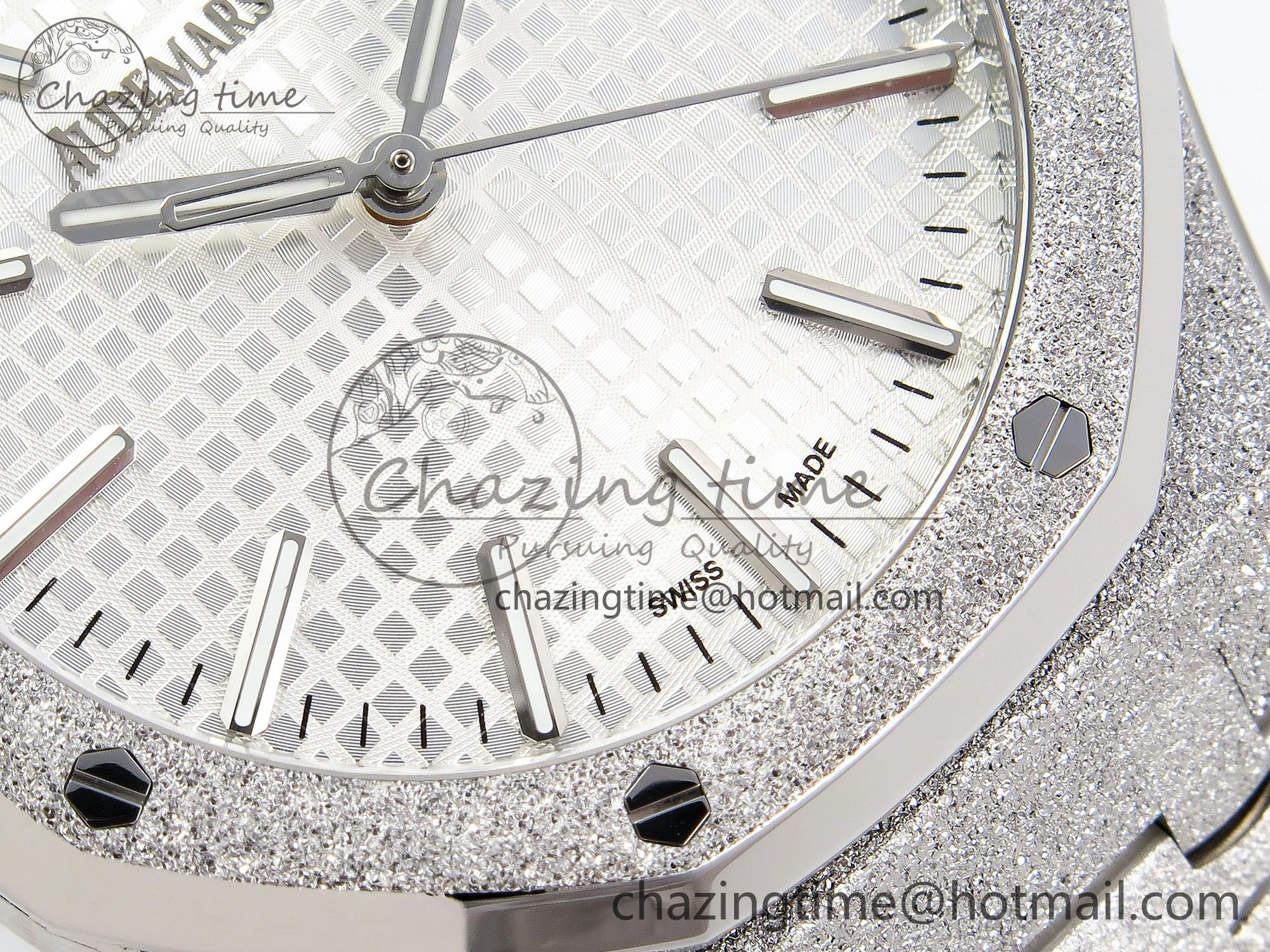 Royal Oak 41mm 15500 Frosted SS APSF 1:1 Best Edition White Textured Dial on SS Bracelet SA4302 Super Clone Durable 4424